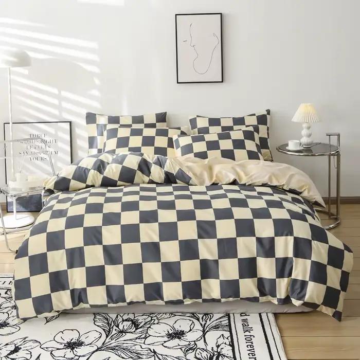 Ensemble de housse de couette imprimé à motifs à carreaux, ensemble de literie doux et respectueux d