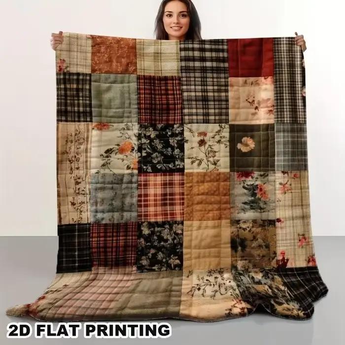 Couverture confortable de style rétro à motifs floraux - Fabriquée en flanelle douce et chaude avec 