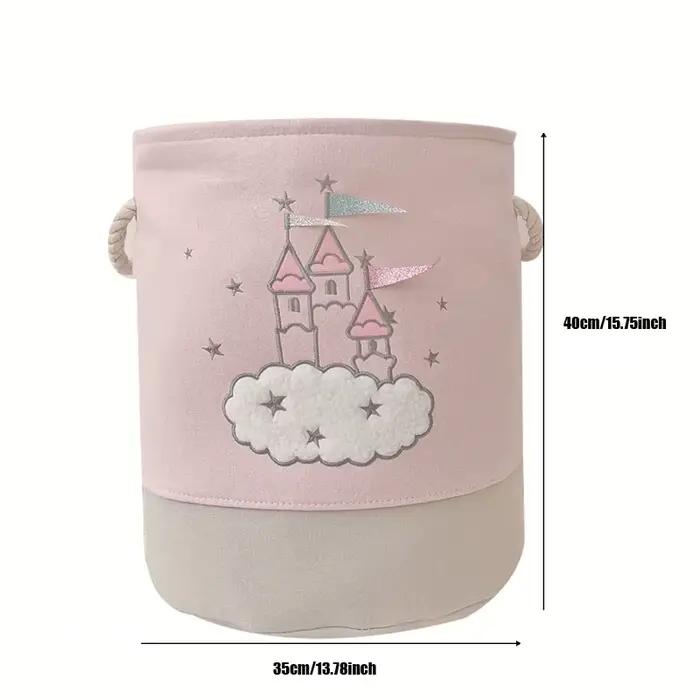 Grand panier à linge rose, panier de rangement de jouets pour enfants avec poignées en tissu pliable