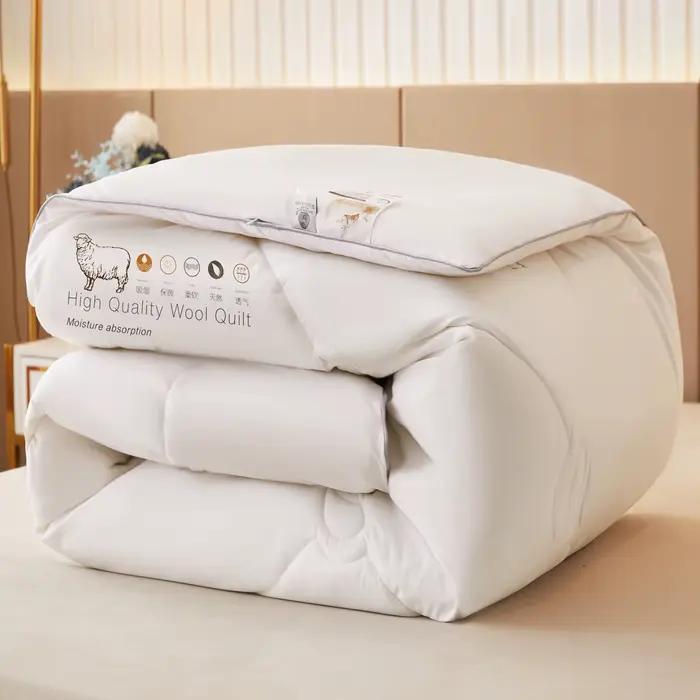 Couette de luxe 100% laine, noyau épais, chaud, matelassé, moelleux, doux, King, Queen, taille, blan