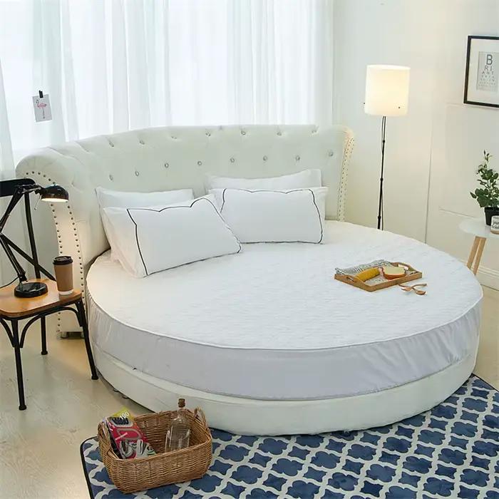 Protège-Matelas Rond Matelassé 100% Coton, Drap-Juste, Romantique, Thème Hôtel, Literie de Mariage