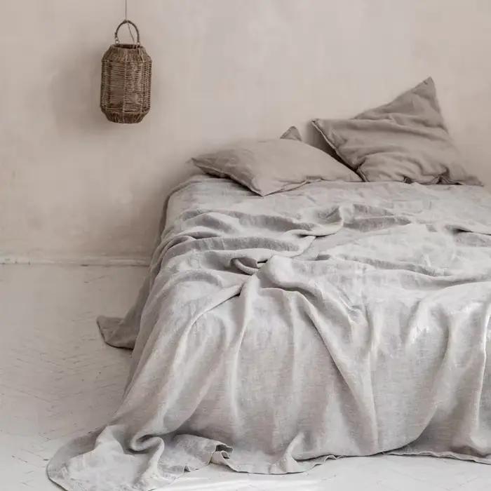 Draps de lit en lin pur 100% lin français lavés en pierre, couleur unie, respirant et Durable pour l