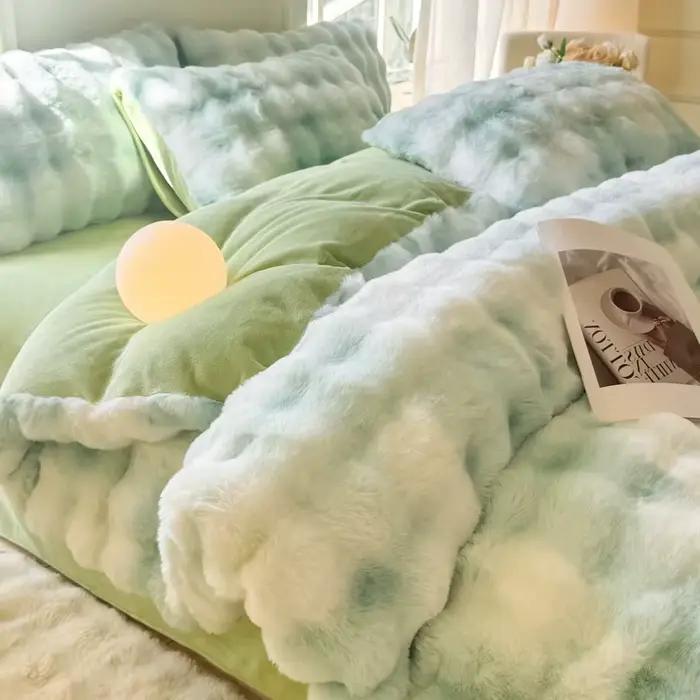 Housse de couette épaisse en fausse fourrure de lapin pour l'hiver, 1 pièce, couleurs inaltérables, 