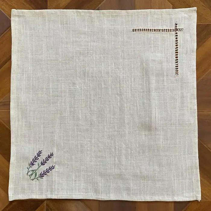 @[Camellia Casa] Hemstitch Poly + lin serviette/couette Provence, France, lavande couleur naturelle 