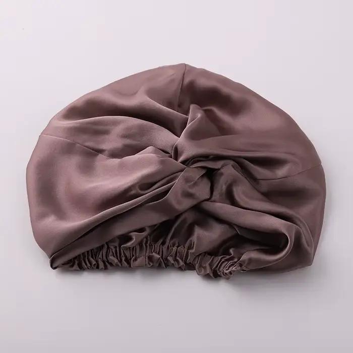 Bonnet de nuit 100% soie de mûrier 19 Momme pour femme, bonnet de sommeil uni, bonnet de nuit pour l
