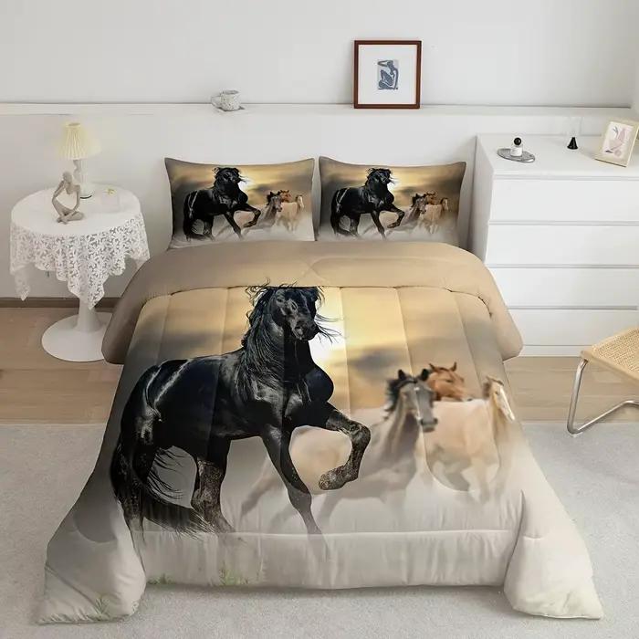 Ensemble de literie en forme de chevaux, housse de couette imprimée en 3D, respectueux de la peau, s