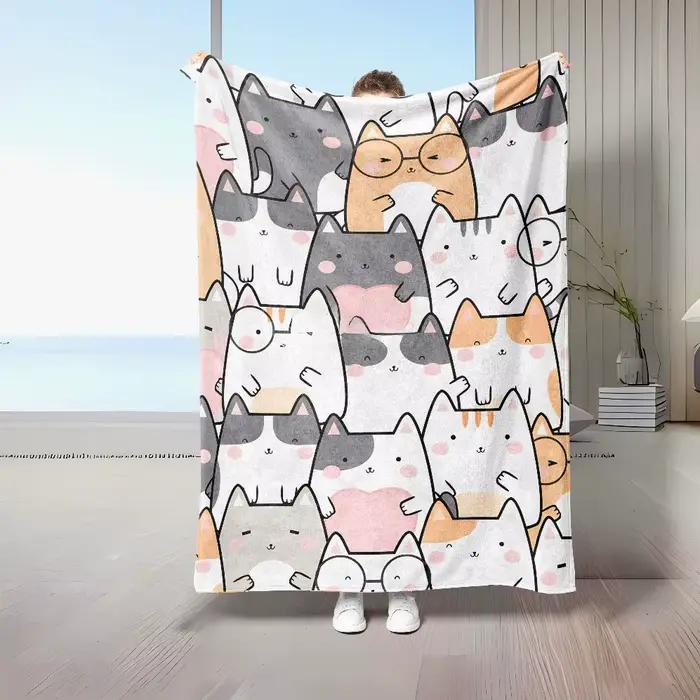 Couverture en glouton imprimée chat mignon pour enfants et étudiants, couvertures de famille d'amour, canapé à la maison, couvertures de pause déjeuner, cadeaux de sieste