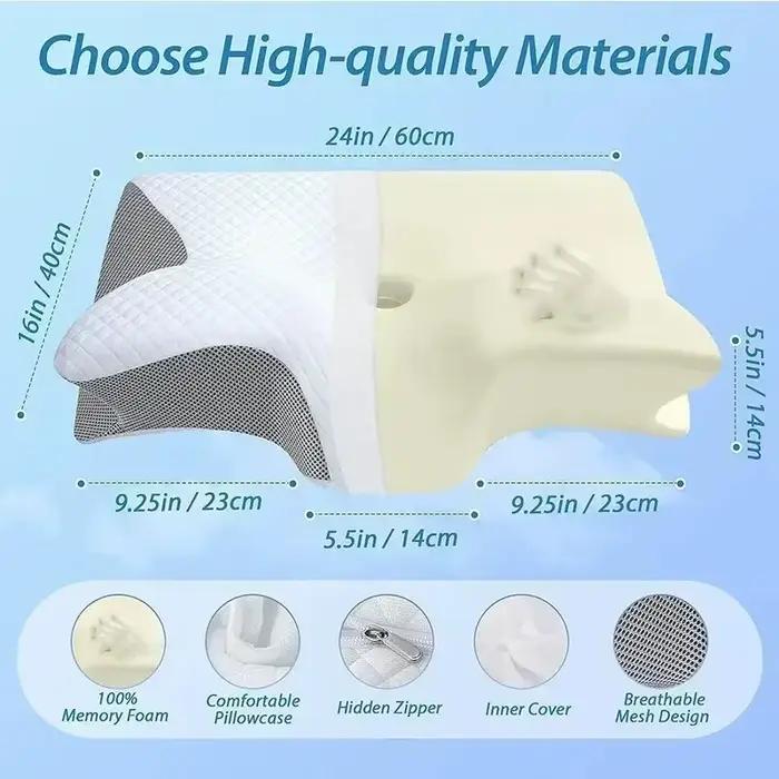 Oreiller ergonomique orthopédique 2 en 1 avec housse amovible et mousse à mémoire de forme pour soulager les douleurs cervicales
