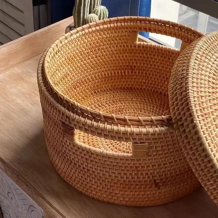 Mir à linge en rotin tissé à la main avec couvercle, grands vêtements, nettoyage à sec, rangement pour documents primaires, fournitures pour la maison