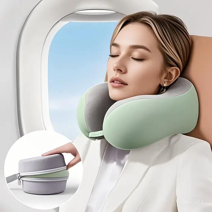 Oreiller cervical confortable en forme de U avec sac de rangement – idéal pour les voyages