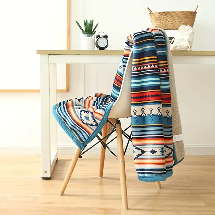 Couverture polaire à rayures nordiques – Style Boho épais et chaud double couche pour canapé