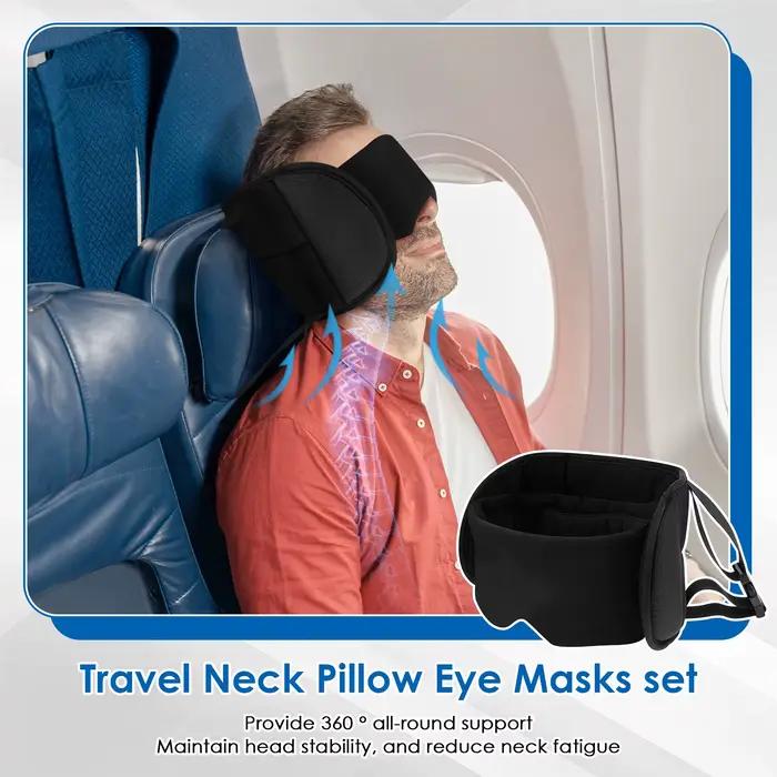 Oreiller de voyage 2 en 1, appui-tête confortable en coton avec masque pour les yeux et sac de rangement 360 °   Oreiller d'avion de soutien pour voyager
