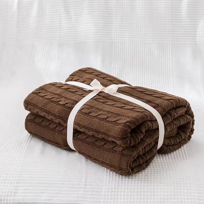 Couverture tricotée en pur coton pour lit