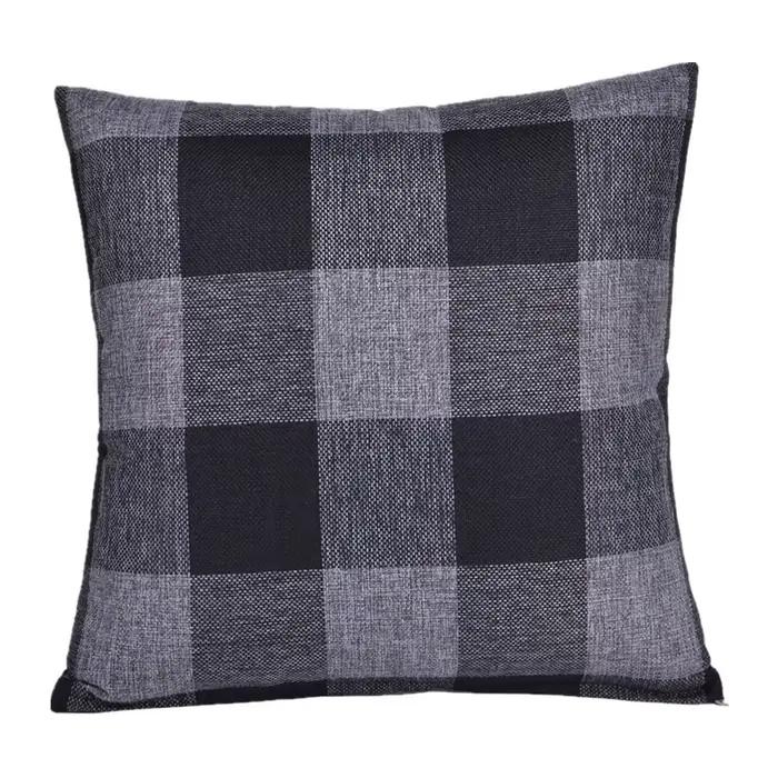 Housse de coussin classique en coton et lin à carreaux
