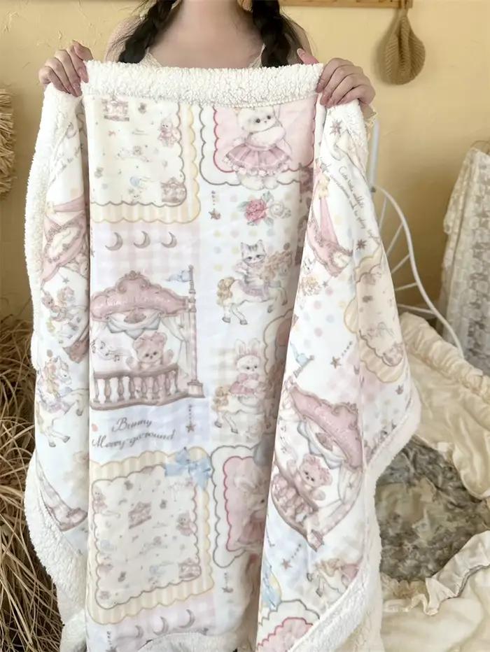 Couverture d'automne et d'hiver en forme de cœur pour fille mignonne, couverture châle de sieste pour canapé et bureau, couverture couvrant, imprimé tricoté, cachemire corail épais