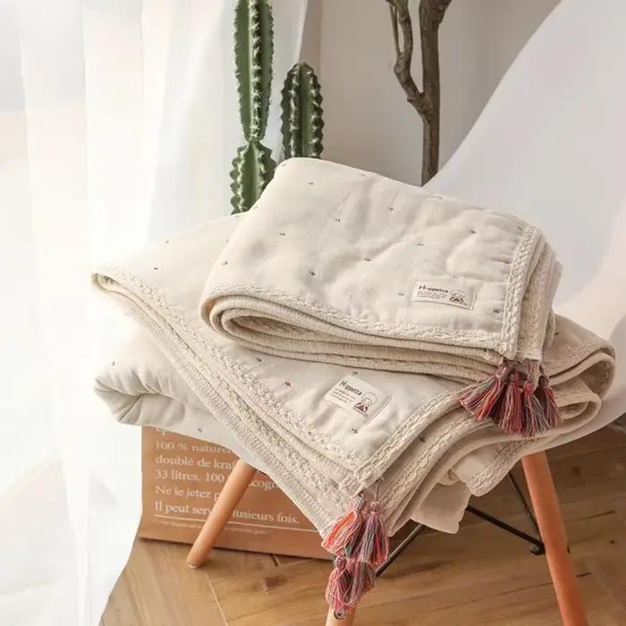 Couverture en Coton Biologique à 6 Couches pour Poussette de Bébé, Literie pour Enfant, Accessoires pour Nouveau-Né, Style Bohème, illant de Lit