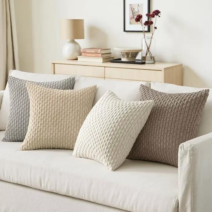 Housse de coussin en velours côtelé, taie d'oreiller décorative, douce, à la mode, harmonie neutre, pour canapé, salon, 45x45CM