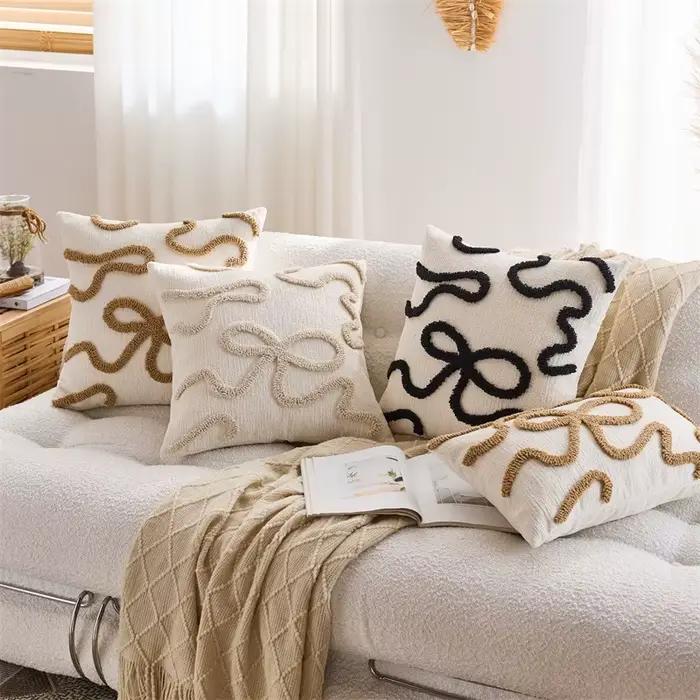 Housse de coussin en Chenille Ultra douce, avec nœud, pour canapé, salon, Style nordique, capitonnée, décorative