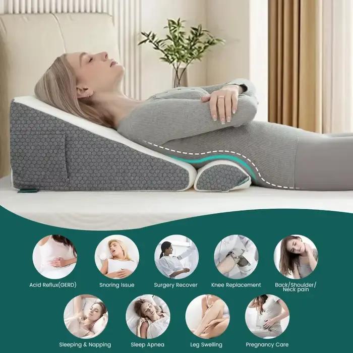 Coussin de lit triangulaire en mousse à mémoire de forme pour dormir, mousse à mémoire de forme haute densité, tissu respirant, housse amovible et lavable
