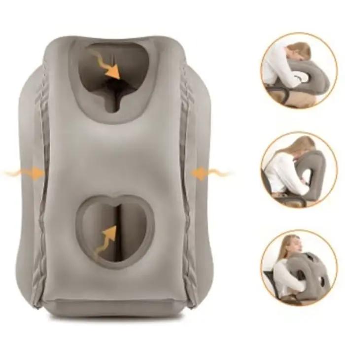 Coussin de Voyage Gonflable Amélioré avec Support de Tête et Menton pour Avion, Voiture, Bureau – Oreiller de Repos pour le Cou
