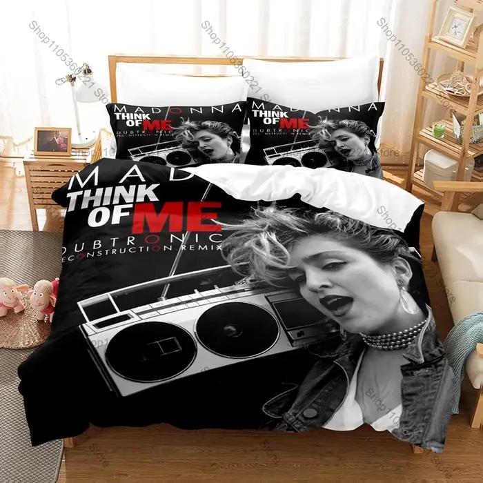 Parure de lit Pop Icon Madonna 3 pièces, housse de couette imprimée tendance, style vintage, pour lits simples, doubles, queen et king size, inspirée de la légende de la chanteuse.