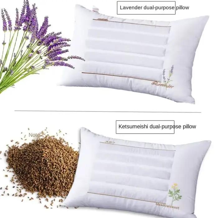 Oreiller en coton 48x74cm avec garnissage de graines de Cassia et de sarrasin, lavande et jasmin – Alternative plus saine à l'oreiller traditionnel pour un confort optimal