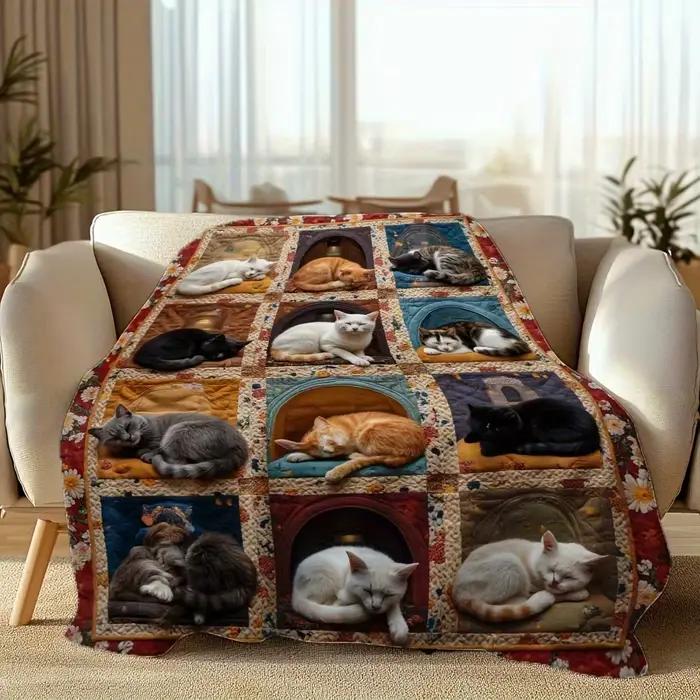 Couverture à motif de chat mignon, couverture chaude et confortable pour canapé-lit, canapé, voyage en camping, le meilleur cadeau.