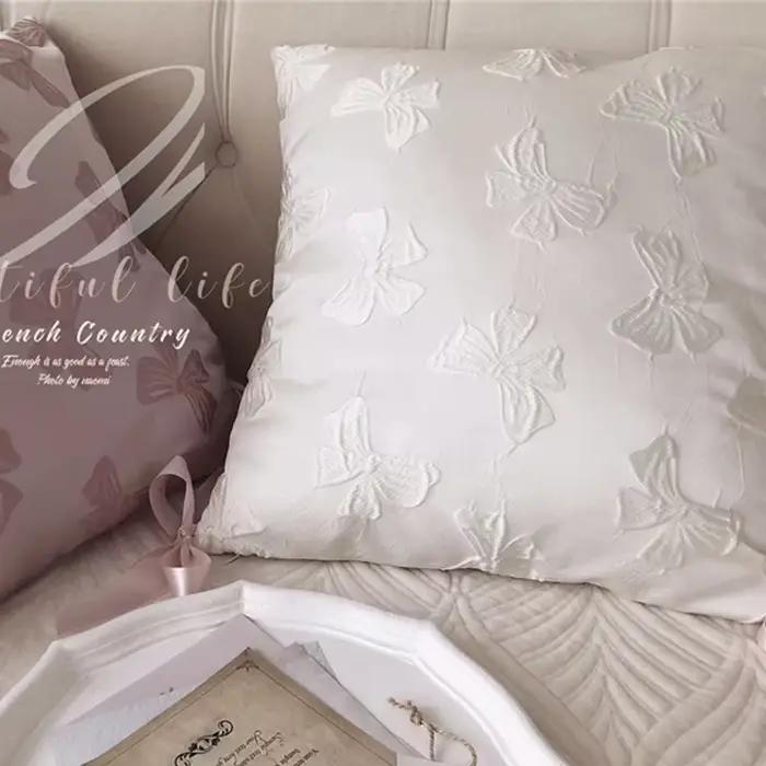 Taie d'oreiller Jacquard avec nœud rose