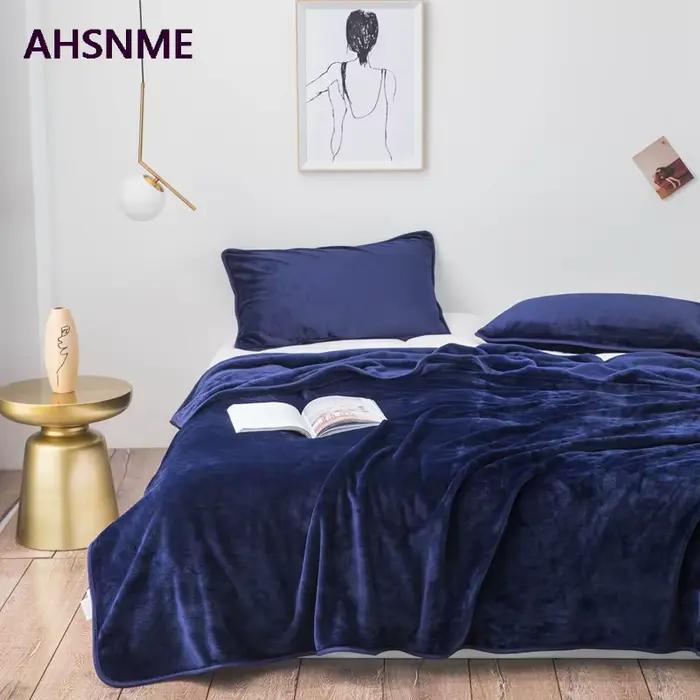 AHSNcloser-Couverture en velours bleu marine pour sites d'optique, couverture en vison solide, jet de canapé doux, multi-taille, haute qualité, lea DstressSunshine