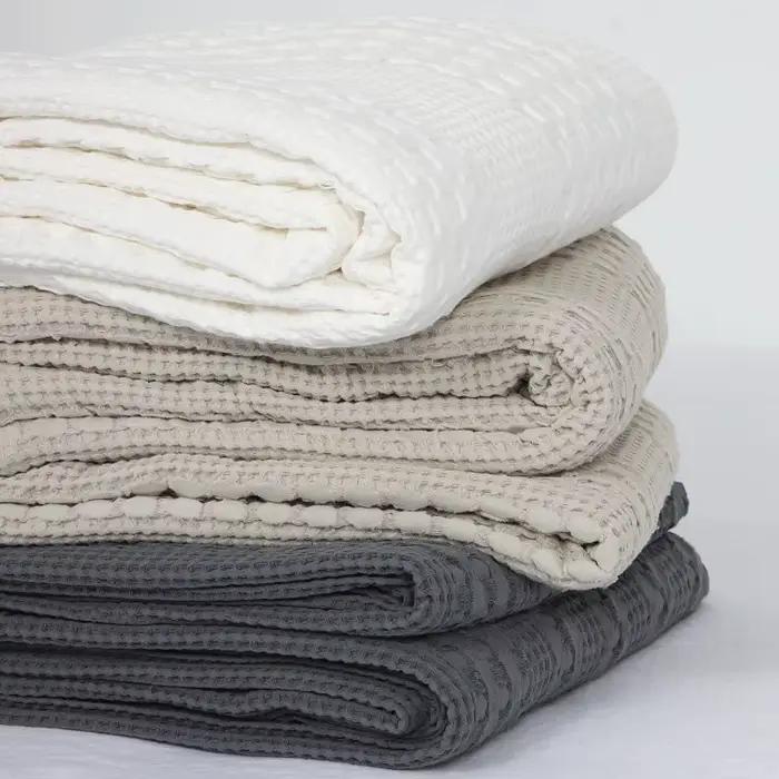 Couverture de jet de canapé en coton à carreaux gaufré, couvertures de couette d'été climatisées pour lits, drap de lit doux pour la maison, couvre-lit solide