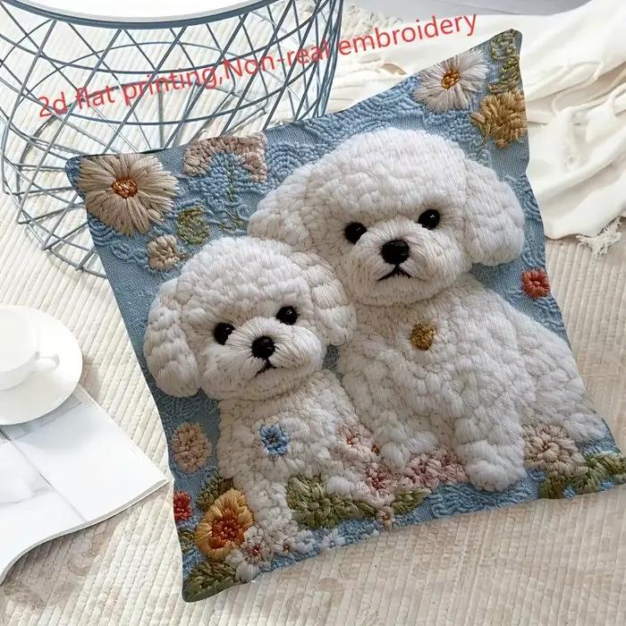 Adorable oreiller caniche 2D imprimé plat : un charmant ajout à votre décoration intérieure Housse de coussin de canapé