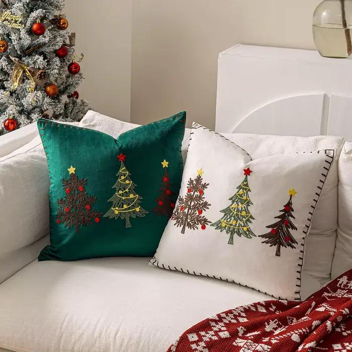 Housse de coussin de noël brodée en velours
