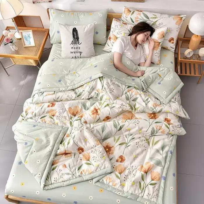 Couverture fine moderne et simple pour climatisation, couette d'été en coton moelleux à carreaux, couverture confortable pour lit