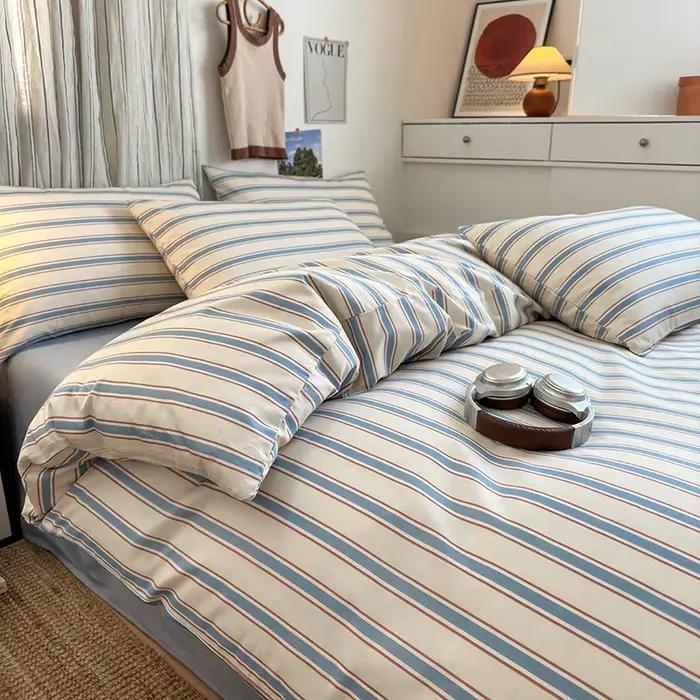 Ensemble de housse de couette 100% coton à rayures