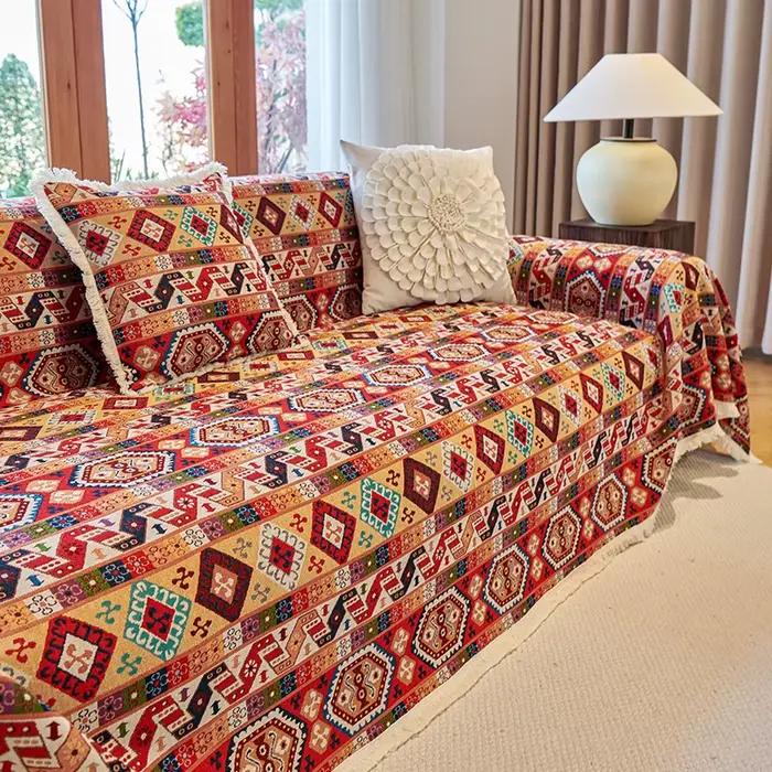 Juste de canapé en coton et lin rétro Boho