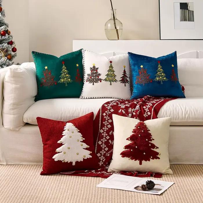 Housse de coussin de noël brodée en velours
