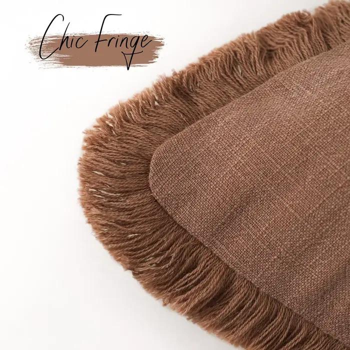 Housse de coussin lombaire décorative en lin effet rouillé 30x50CM, style Boho Farmhouse, avec franges et pompons, douce et confortable