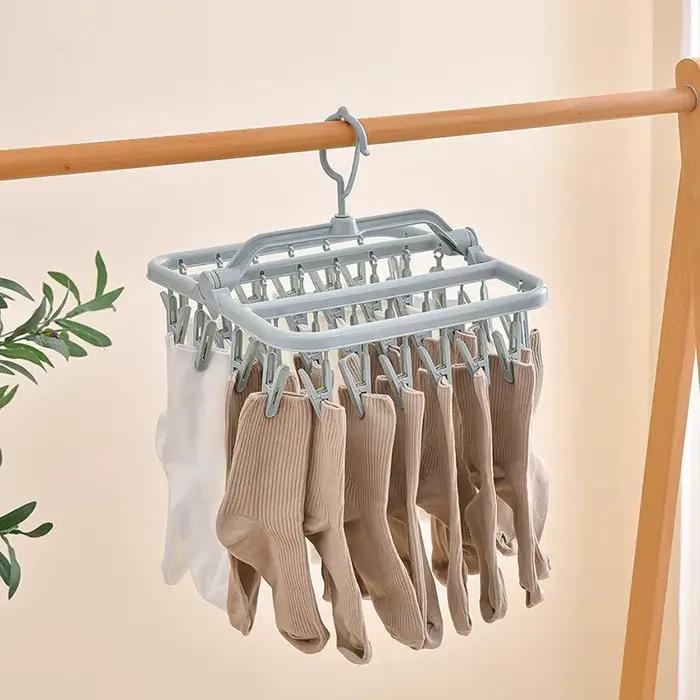 Séchoir à linge pliable avec 32 pinces 360° ° Crochet pivotant pour économiser de l'espace