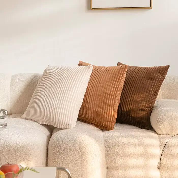 Housse de coussin en fausse fourrure rayée, style Boho, doux, solide, carré, en peluche, pour la maison, le salon, le canapé, décoration de coussin, 2026