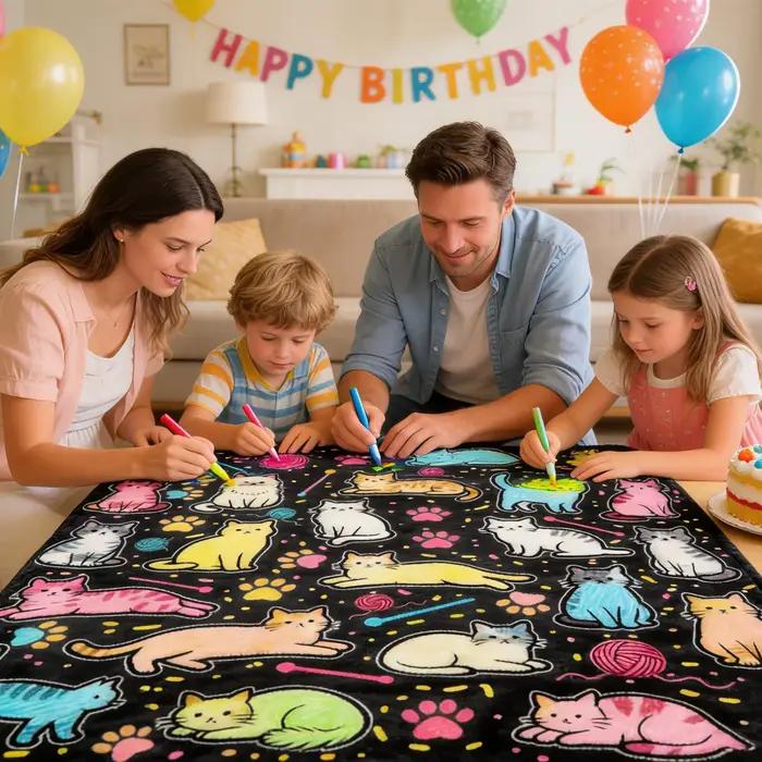 Couverture à colorier soi-même avec 24 marqueurs colorés, motif dessin animé créatif, couverture anti-stress, peinture artistique unique, cadeau décoratif