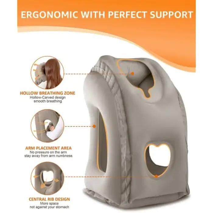 Coussin de Voyage Gonflable Amélioré avec Support de Tête et Menton pour Avion, Voiture, Bureau – Oreiller de Repos pour le Cou