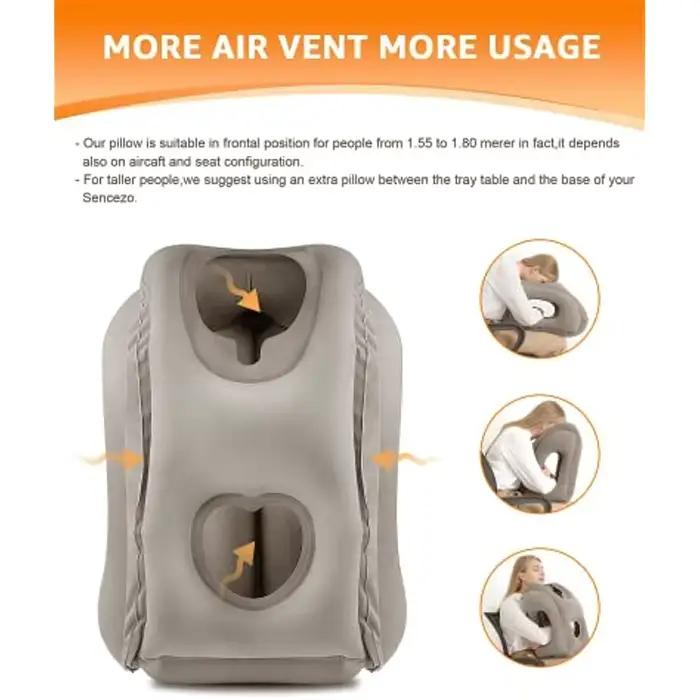 Coussin de Voyage Gonflable Amélioré avec Support de Tête et Menton pour Avion, Voiture, Bureau – Oreiller de Repos pour le Cou