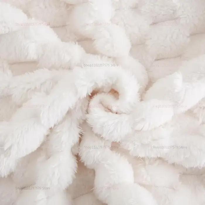 Plaid blanc crème moelleux en jacquard 3D, couverture décorative en flanelle polaire super douce et confortable pour canapé, fauteuil