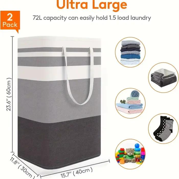Panier à linge grand format 72L avec poignées