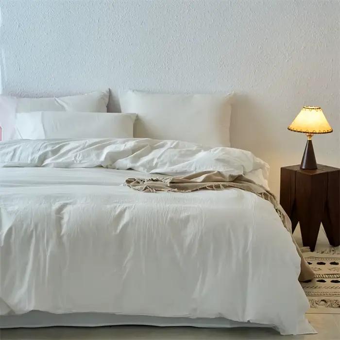 Parure de lit 3 pièces en fil de coton lavé 100% de qualité supérieure (1 housse de couette + 2 taies d'oreiller)