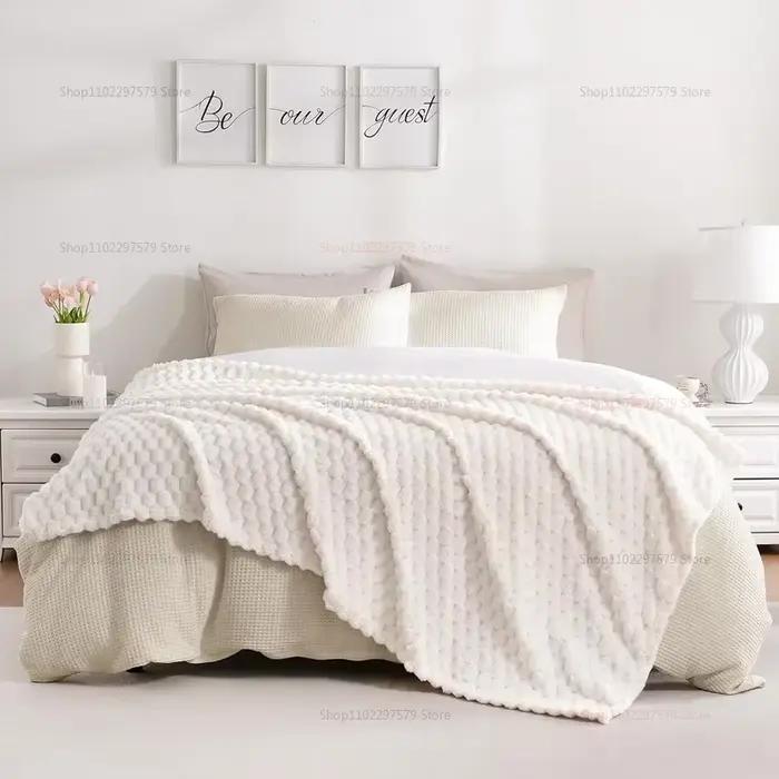 Plaid blanc crème moelleux en jacquard 3D, couverture décorative en flanelle polaire super douce et confortable pour canapé, fauteuil