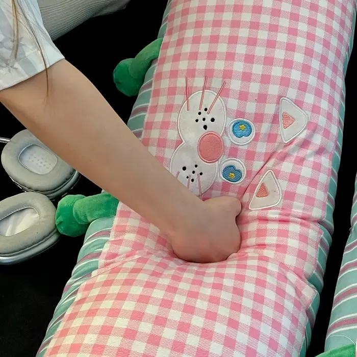 Oreiller de couchage à grille longue, pince de jambe latérale, oreillers mignons, coussin de lit, oreiller imprimé de dessin animé, oreillers en peluche décoratifs
