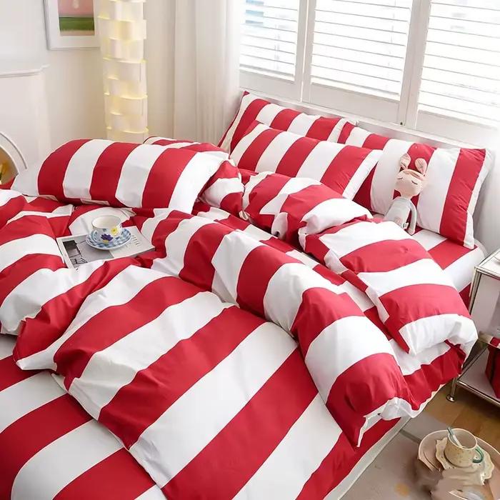 Ensemble de housse de couette à rayures rouges