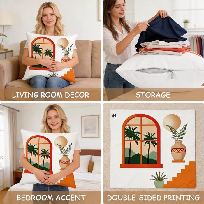Lot de 4 housses de coussin décoratives modernes à motifs géométriques en polyester, style bohème chic, pour canapé et salon