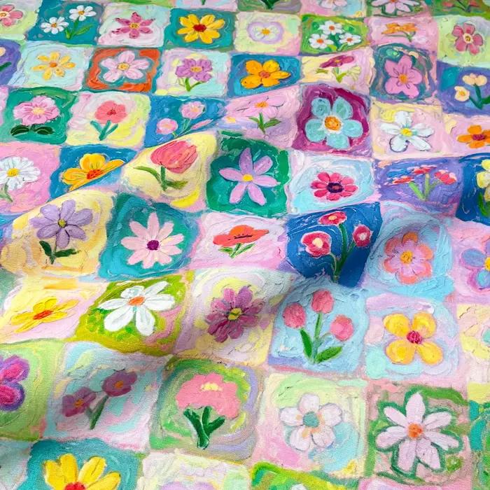 Tissu imprimé numérique en popeline de coton à carreaux colorés